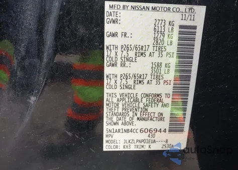 2012 Nissan Pathfinder Silver from USA, damaged, VIN 5N1AR1NB4CC606944